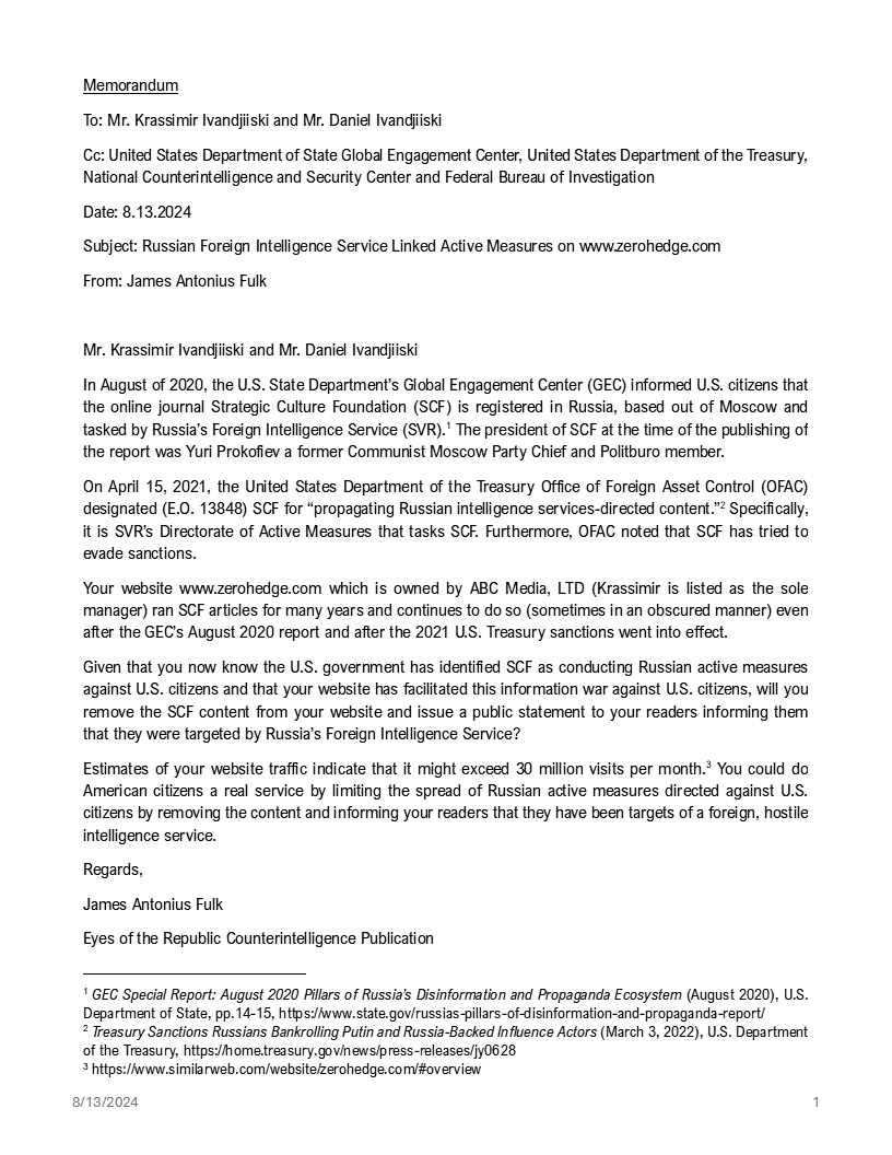 Zerohedge republishes Russian Foreign Intelligence Controlled Strategic Culture Foundation Articles.